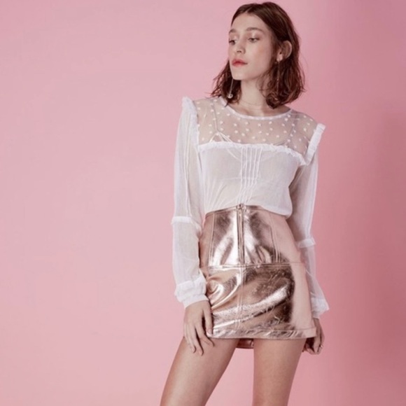For Love And Lemons Dresses & Skirts - For Love and Lemons Luna Metallic Mini Skirt Rose Gold NEW NWT